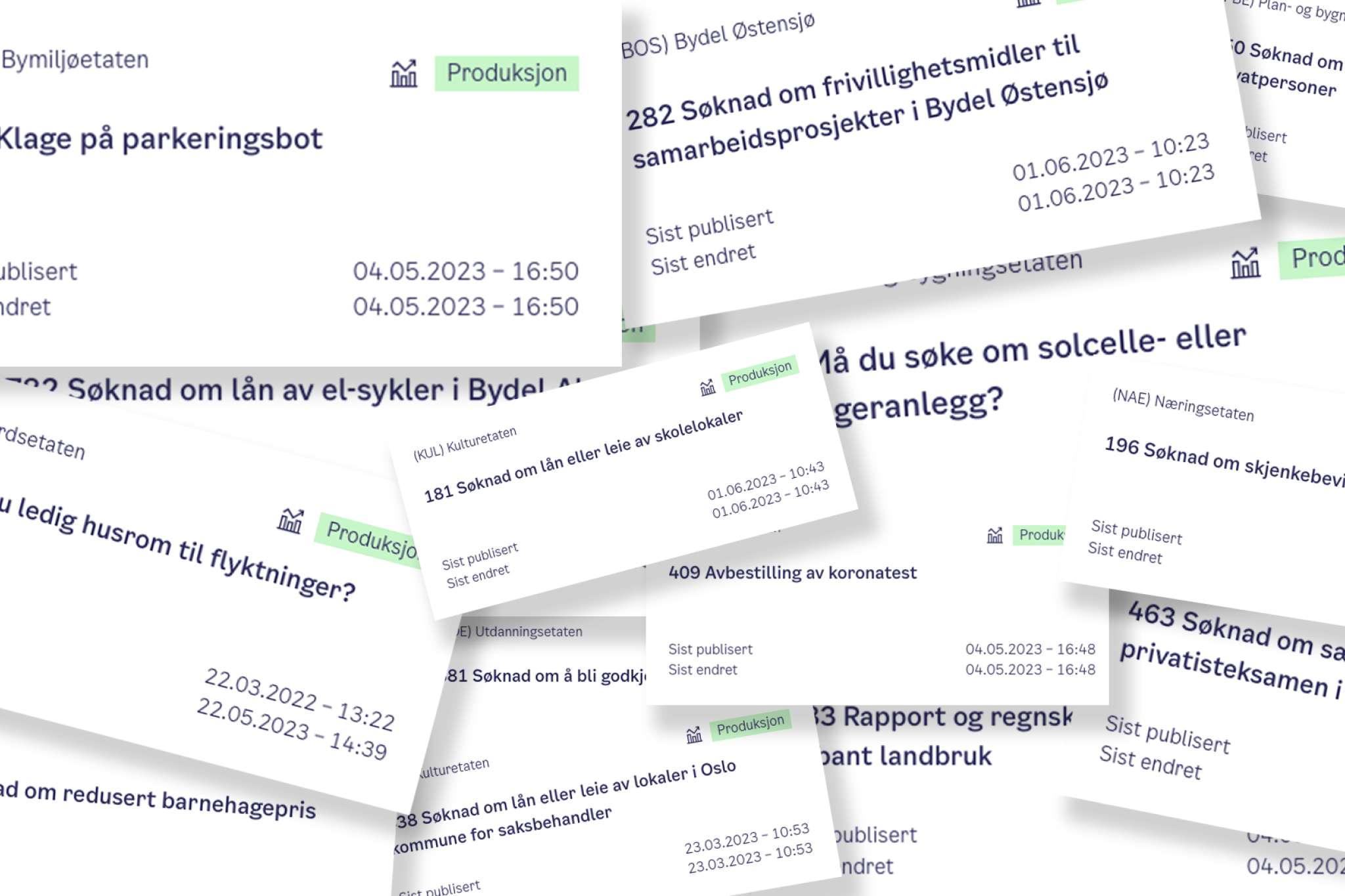 Eksempler på ulike skjemaer i Oslo kommune. Foto.