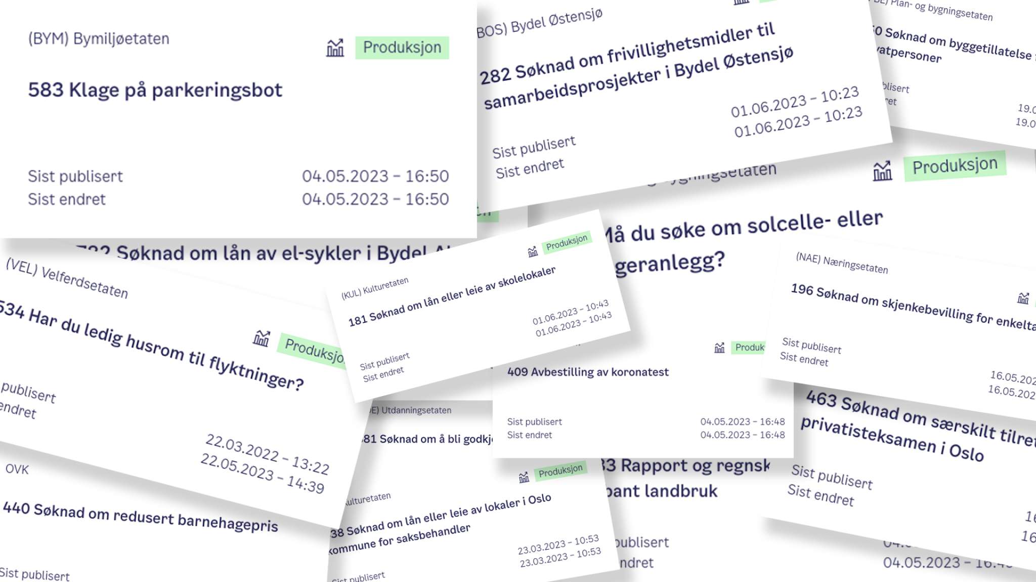 Eksempler på ulike skjemaer i Oslo kommune. Foto.